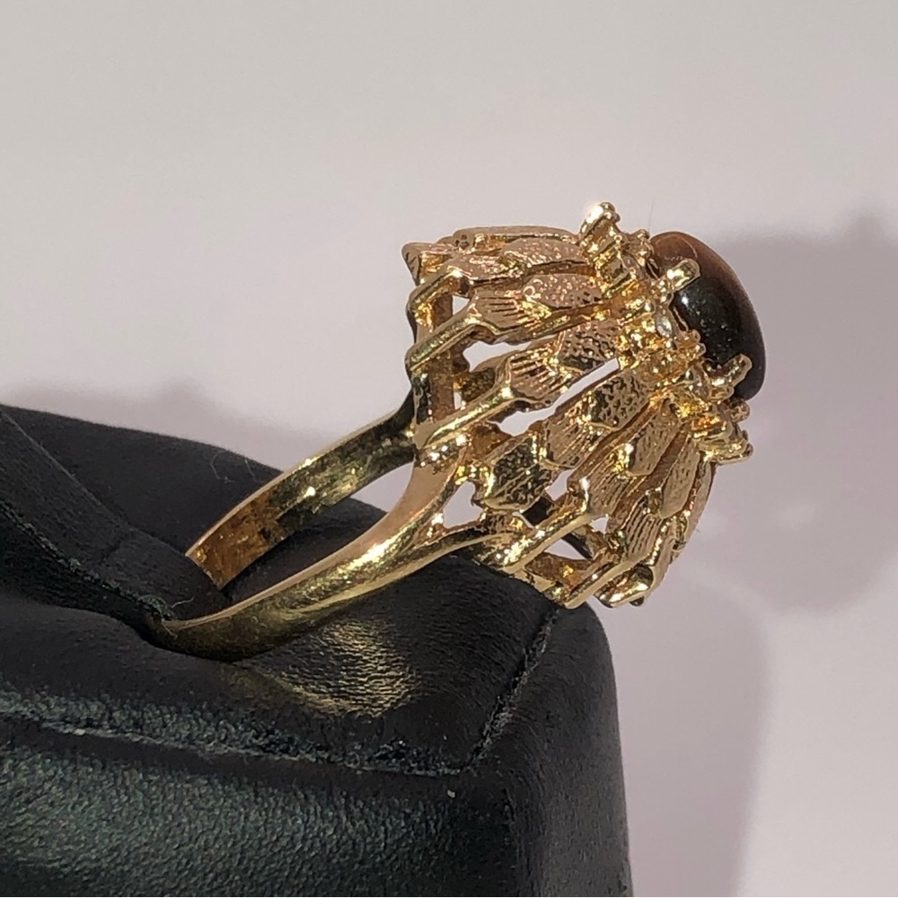 TIGERS Eye Gold Plated Cocktail Statement Ring Approx Sz 6.5 - Picture 7 of 10